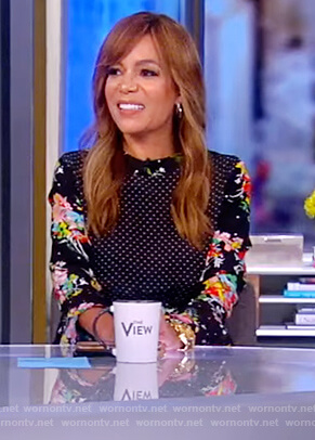 Sunny’s black floral and dot print dress on The View