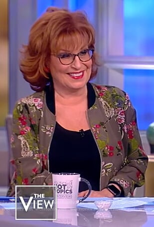 Joy’s green floral print bomber jacket on The View