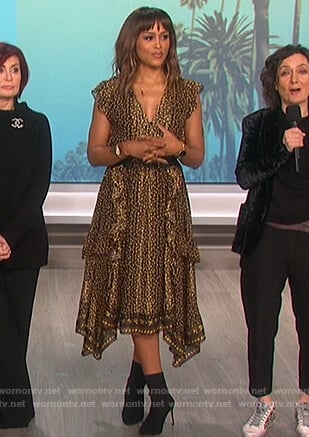 Eve’s black floral ruffled dress on The Talk