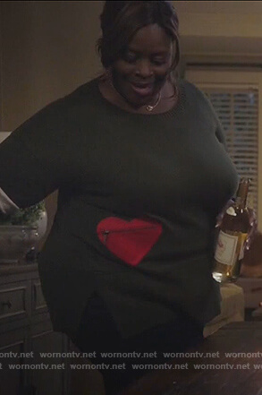 Ruby’s green heart embellished sweater on Good Girls