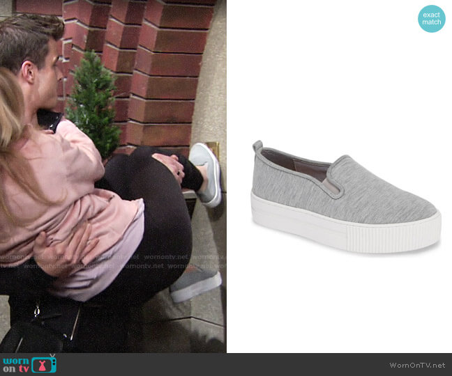Baylee Platform Slip-On Sneaker in Grey Jersey Fabric worn by Summer Newman (Hunter King) on The Young and the Restless