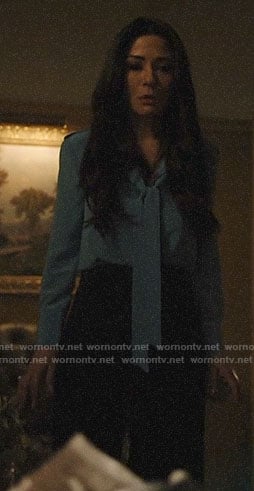 Hermione’s blue tie neck blouse on Riverdale