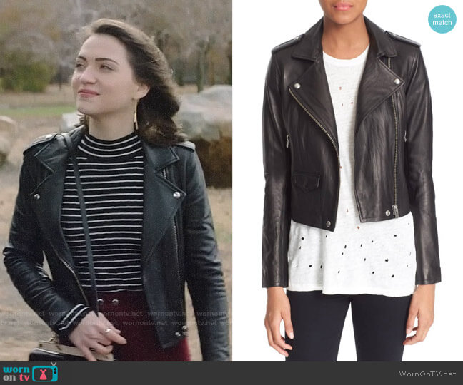 IRO Ashville Leather Jacket worn by Cara Bloom (Violett Beane) on God Friended Me