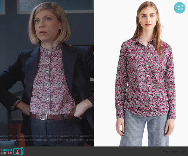 J. Crew Slim perfect shirt in Liberty floral worn by Kate Littlejohn (Susannah Flood) on For the People