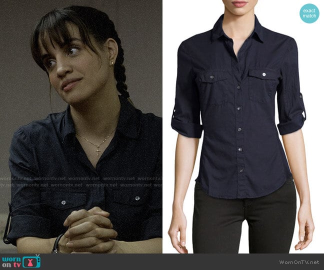 James Perse Cotton Contrast-Panel Shirt worn by Anne Garcia (Natalie Morales) on Santa Clarita Diet