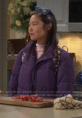 Jen’s purple puffer jacket on Last Man Standing