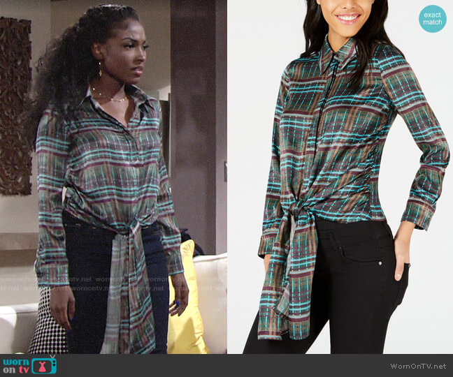 J.O.A. Printed Button-Down Tie-Front Shirt worn by Ana Hamilton (Loren Lott) on The Young and the Restless