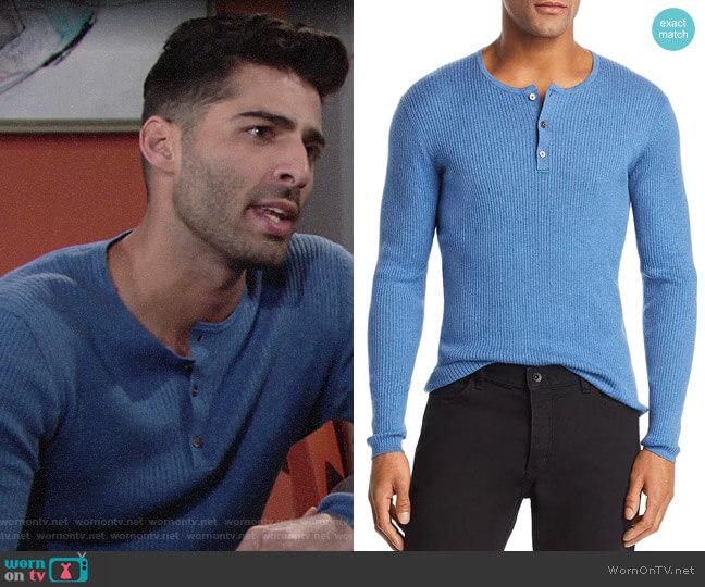 John Varvatos Ribbed Henley in Pool worn by Arturo Rosales (Jason Canela) on The Young and the Restless