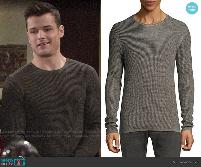 John Varvatos Thermal Crewneck Top in Charcoal worn by Kyle Abbott (Michael Mealor) on The Young and the Restless