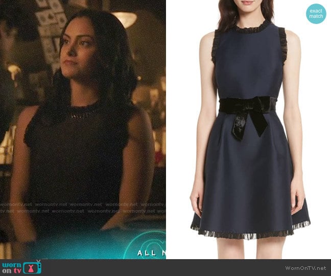 Kate Spade Velvet Bow Fit & Flare Dress worn by Veronica Lodge (Camila Mendes) on Riverdale