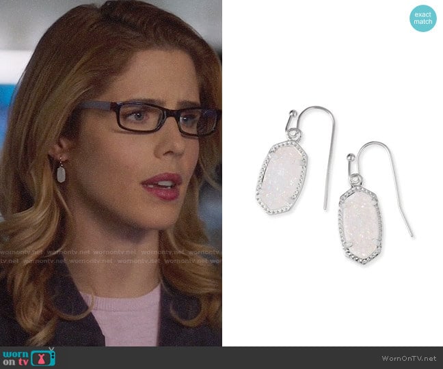 Kendra Scott Lee Earrings in Iridescent Drusy / Silver worn by Felicity Smoak (Emily Bett Rickards) on Arrow