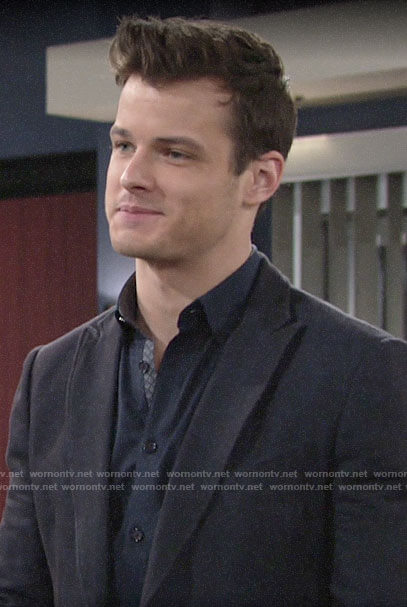 Kyle’s navy button down shirt on The Young and the Restless