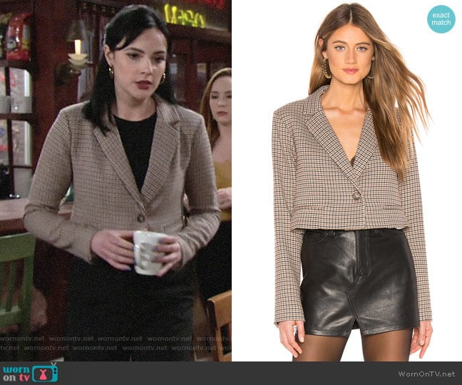 L'Academie The Lori Cropped Jacket worn by Tessa Porter (Cait Fairbanks) on The Young and the Restless