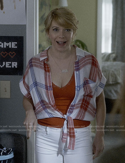 Lisa’s plaid tie front shirt on Santa Clarita Diet