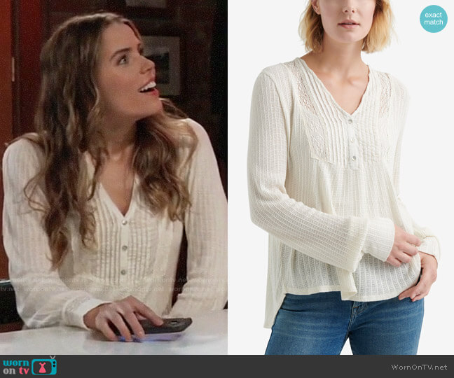 Lucky Brand Pintuck-Bib Knit Top worn by Sasha Gilmore (Sofia Mattsson) on General Hospital