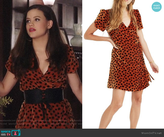 Madewell Velvet Wrap Dress in Leopard Dot worn by Maggie Vera (Sarah Jeffery) on Charmed
