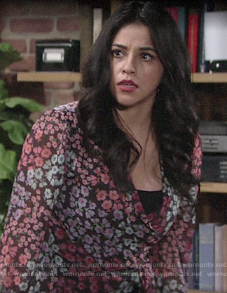 Mia’s floral wrap top on The Young and the Restless