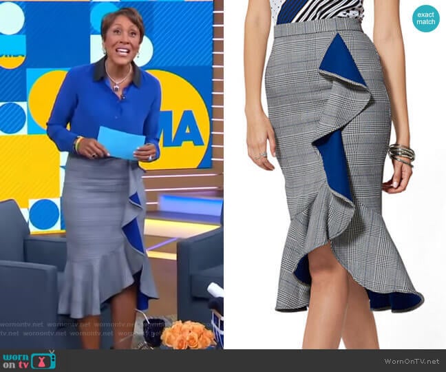 New York & Company Plaid Ruffled Pencil Skirt - 7th Avenue worn by Robin Roberts on Good Morning America