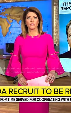 Norah’s pink bell sleeve dress on CBS This Morning