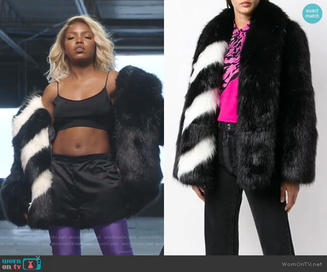 Off White Striped Collar Fur Jacket worn by Alexandra Crane (Ryan Destiny) on Star