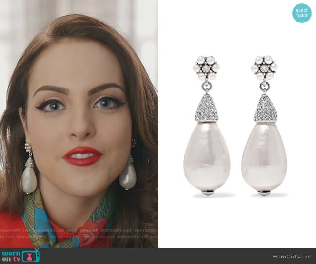 Oscar de la Renta Crystal and Faux Pearl Earrings worn by Fallon Carrington (Elizabeth Gillies) on Dynasty