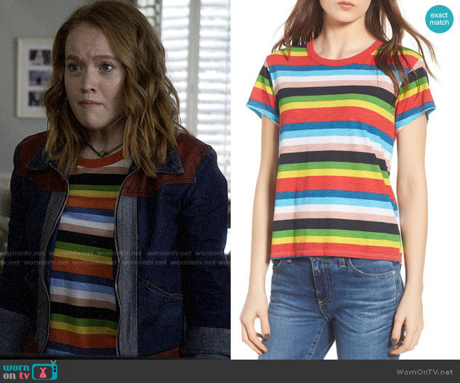 Pam & Gela Rainbow Stripe Tee worn by Abby Hammond (Liv Hewson) on Santa Clarita Diet