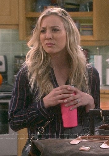 Penny’s black striped v-neck top on The Big Bang Theory