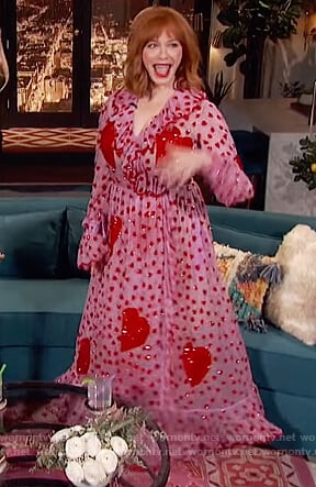 Christina Hendricks’s pink heart embellished dress on Busy Phillips