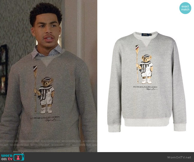 Polo Ralph Lauren Logo Bear Print Sweater worn by Andre Johnson Jr (Marcus Scribner) on Black-ish