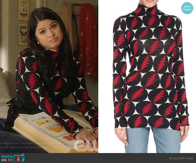 Proenza Schouler Turtleneck Lightning-Bolt Silk Top worn by Mel Vera (Melonie Diaz) on Charmed