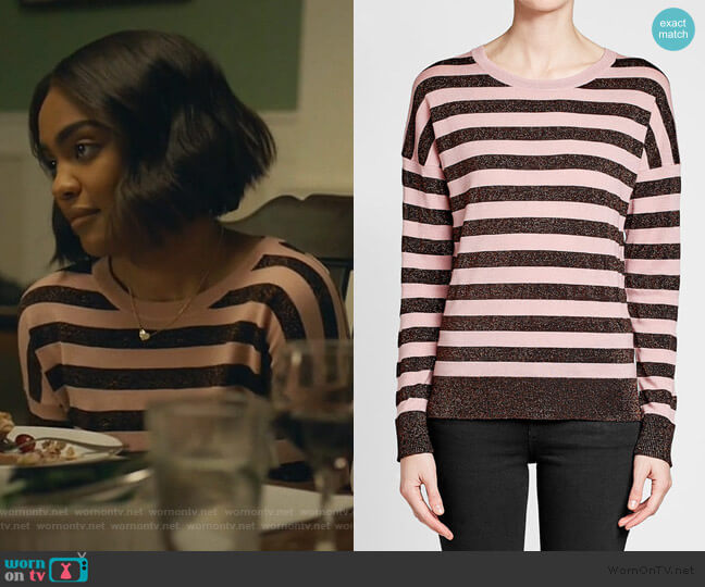 Rag & Bone Striped Metallic Pullover worn by Jennifer Pierce (China Anne McClain) on Black Lightning