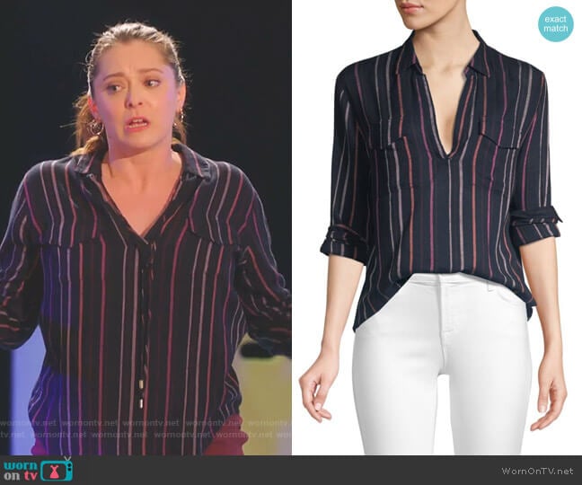 Rails Selena Top in Baja Stripe worn by Rebecca Bunch (Rachel Bloom) on Crazy Ex-Girlfriend