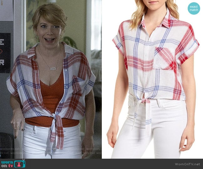 Rails Amelie Shirt in Carmine Blue White worn by Lisa Palmer (Mary Elizabeth Ellis) on Santa Clarita Diet