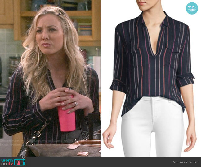 Rails Selena Top in Baja Stripe worn by Penny Hofstadter (Kaley Cuoco) on The Big Bang Theory