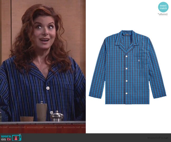 Ralph Lauren Harwich Plaid Pajama Shirt worn by Grace Adler (Debra Messing) on Will and Grace
