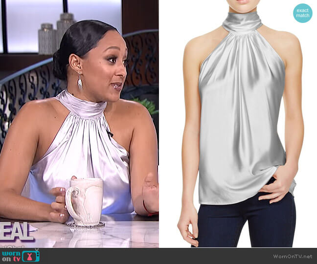 Ramy Brook Paige Top in Silver worn by Tamera Mowry on The Real