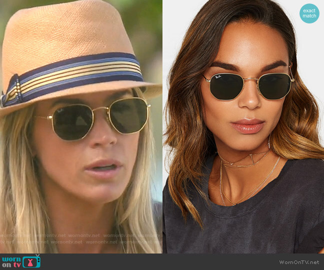 Ray-Ban Hexagon-Frame Gold-Tone Sunglasses worn by Teddi Mellencamp Arroyave on The Real Housewives of Beverly Hills