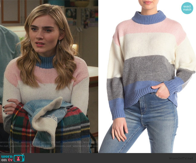 Rebecca Minkoff Kendall Stripe Sweater worn by Taylor Otto (Meg Donnelly) on American Housewife