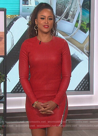 Eve’s red leather mini dress on The Talk