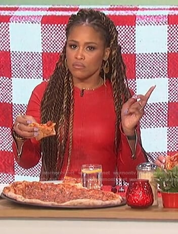 Eve’s red leather mini dress on The Talk