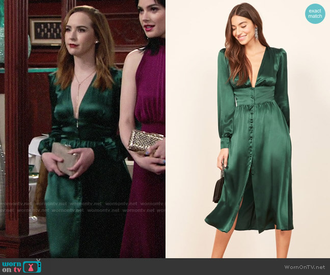 Reformation Nicola Dress in Wintergreen worn by Mariah Copeland (Camryn Grimes) on The Young and the Restless