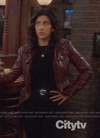 Rosa’s dark red leather jacket with hood on Brooklyn Nine-Nine