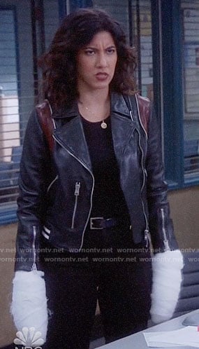 Rosa’s leather jacket with red panels on Brooklyn Nine-Nine