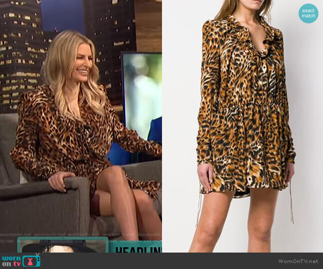 Saint Laurent Leopard Print Silk Dress worn by Morgan Stewart on E! News