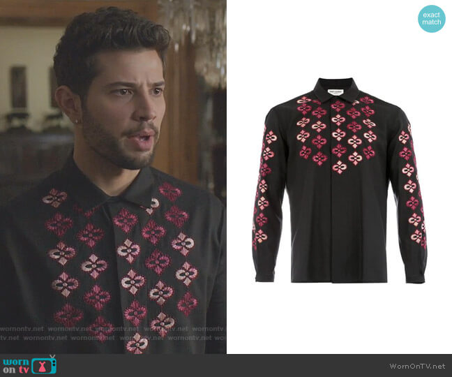 Saint Laurent Russian Embroideries Shirt worn by Sam Flores (Rafael de la Fuente) on Dynasty
