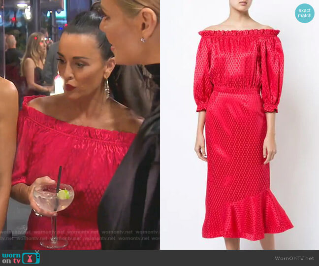 Saloni Ruffle Off-Shoulder Dress worn by Kyle Richards on The Real Housewives of Beverly Hills