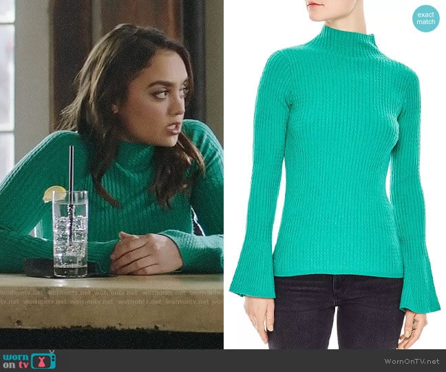 Sandro Estelle Flare-Sleeve Cable Knit Sweater worn by Jaya (Shazi Raja) on God Friended Me