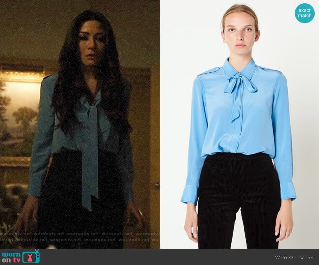 Sandro Silk Shirt with Bow Collar worn by Hermione Lodge (Marisol Nichols) on Riverdale