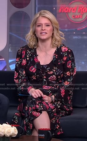 Sara’s black floral wrap dress on GMA Strahan And Sara