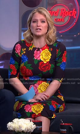 Sara’s black floral print dress on GMA Strahan And Sara